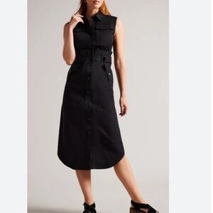 Ted Baker Zamya Black Button-Down Utility Midi Dress